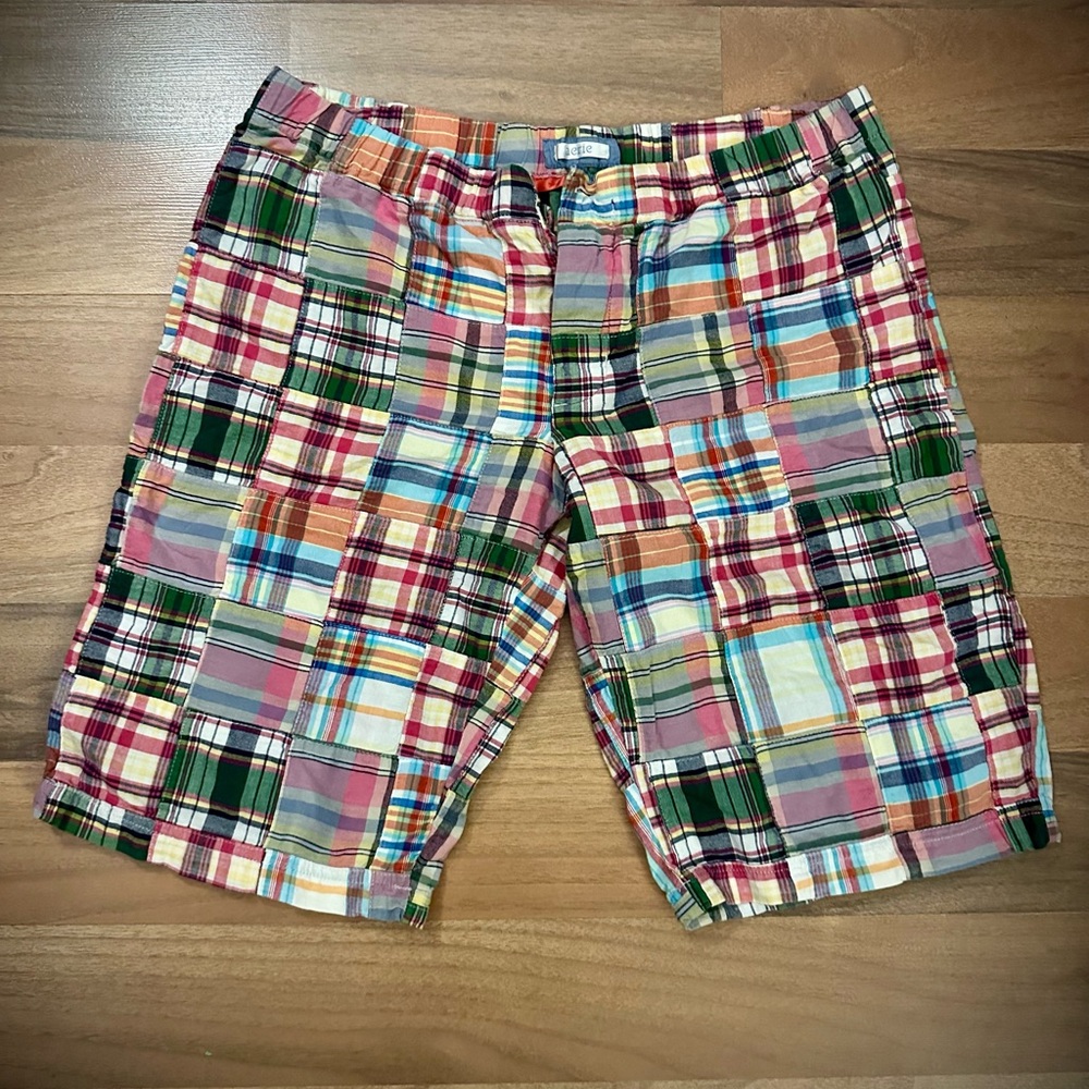 aerie Multicolor Patchwork Plaid Shorts - Green, Pink, Blue & Orange